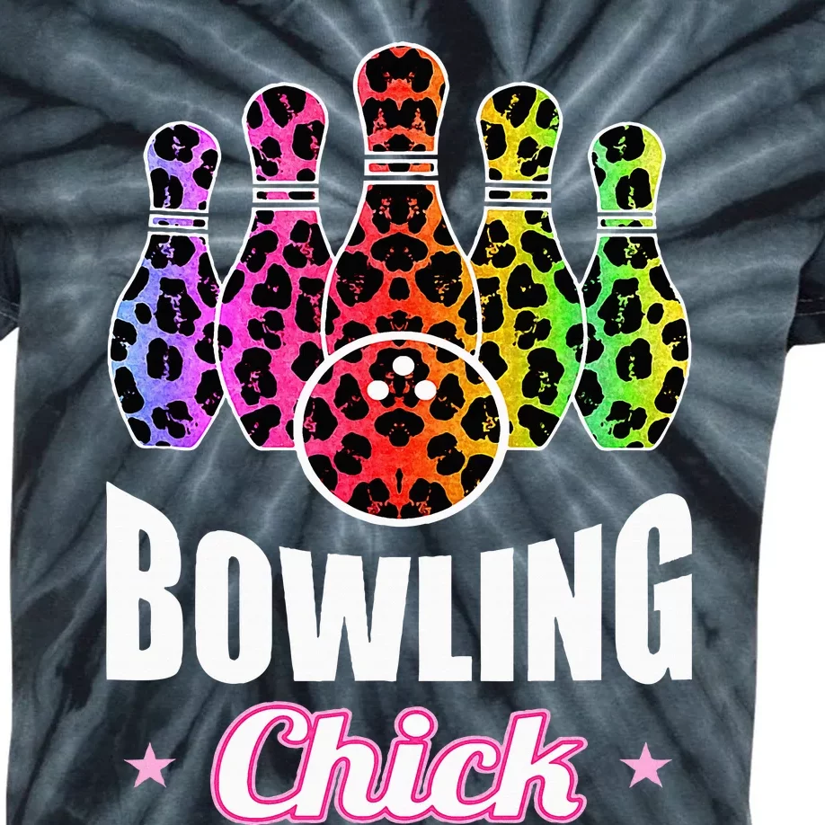 Bowler Chick Bowling Ball Leopard Art Bowling Kids Tie-Dye T-Shirt