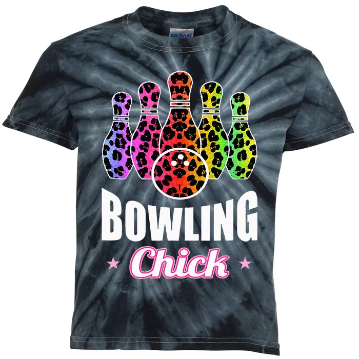 Bowler Chick Bowling Ball Leopard Art Bowling Kids Tie-Dye T-Shirt