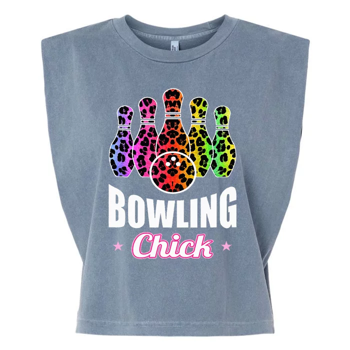 Bowler Chick Bowling Ball Leopard Art Bowling Garment-Dyed Women's Muscle Tee