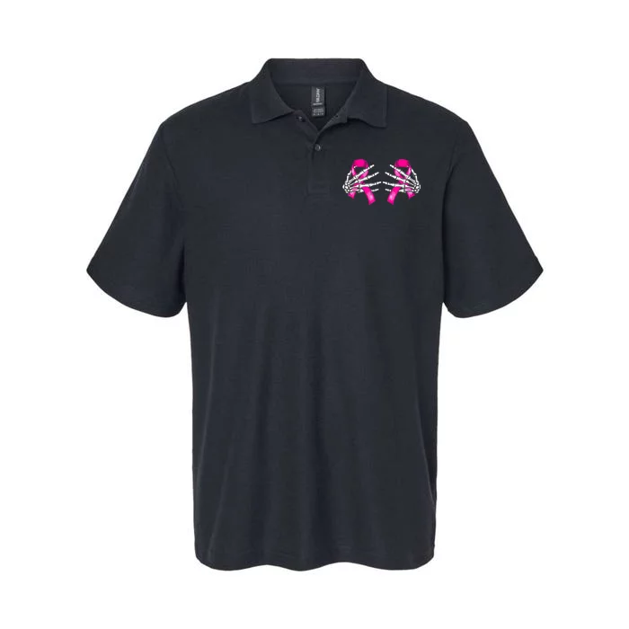 Breast Cancer Boob Skeleton Hand On Ribbon Halloween Softstyle Adult Sport Polo