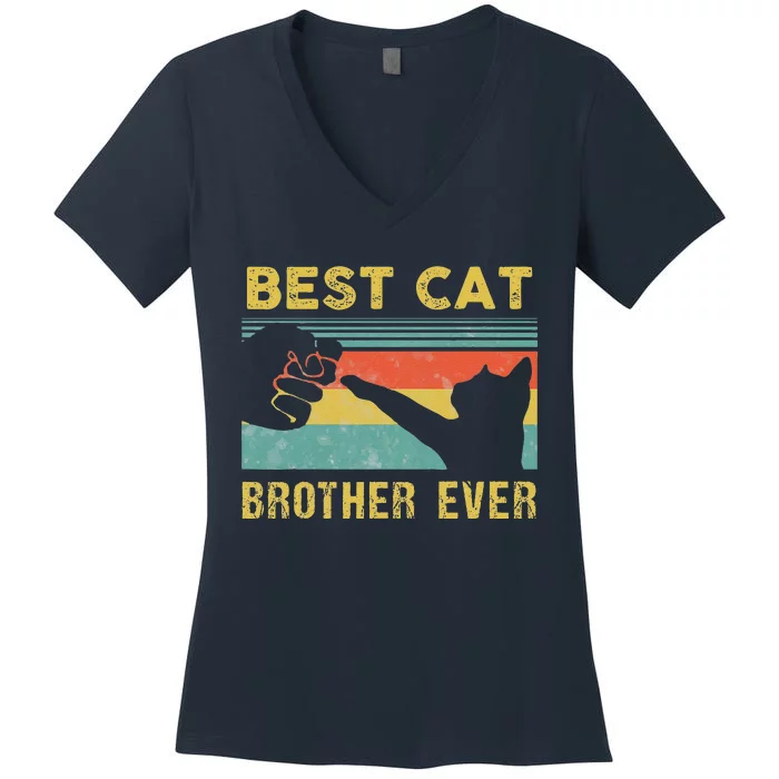 Best Cat Brother Ever Vintage Cats Happy Fathers Day Women's V-Neck T-Shirt