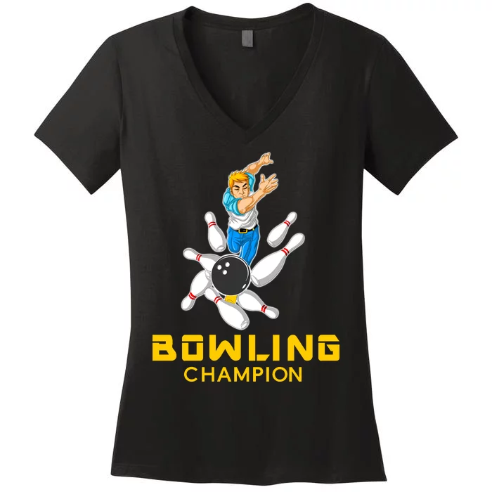 Bowling Champion Women's V-Neck T-Shirt