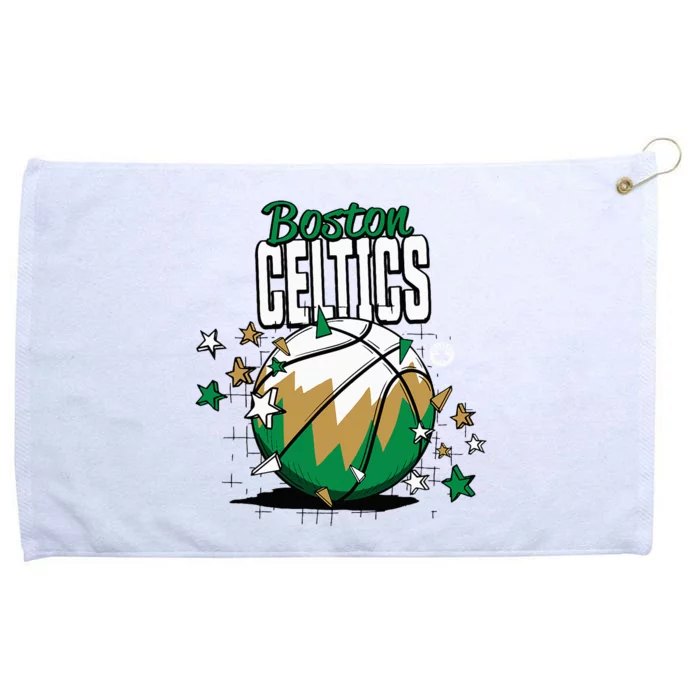 Boston Celtic Basketball Doodle Stars Grommeted Golf Towel