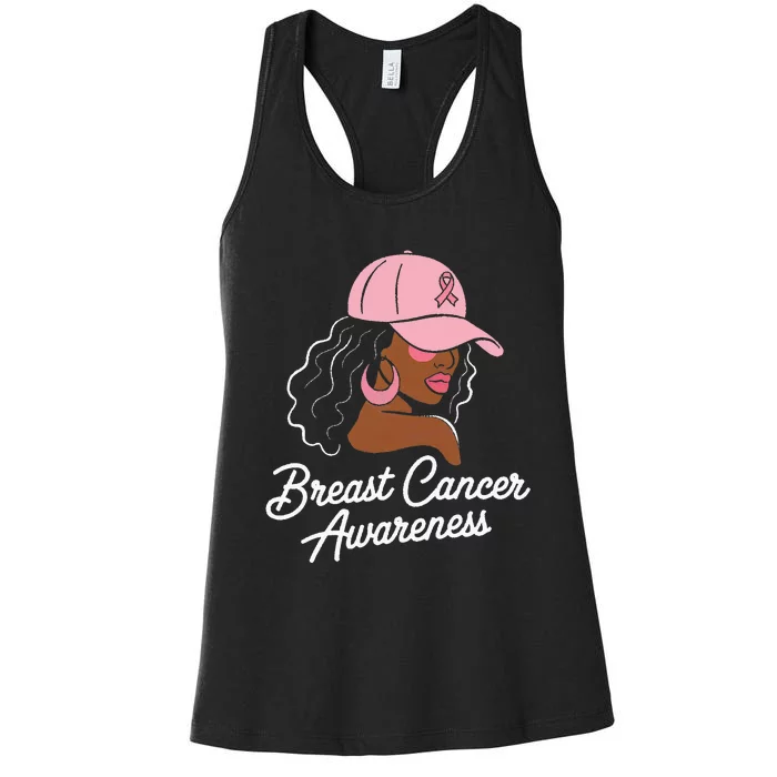 Breast Cancer Black Hair Hat Women's Racerback Tank