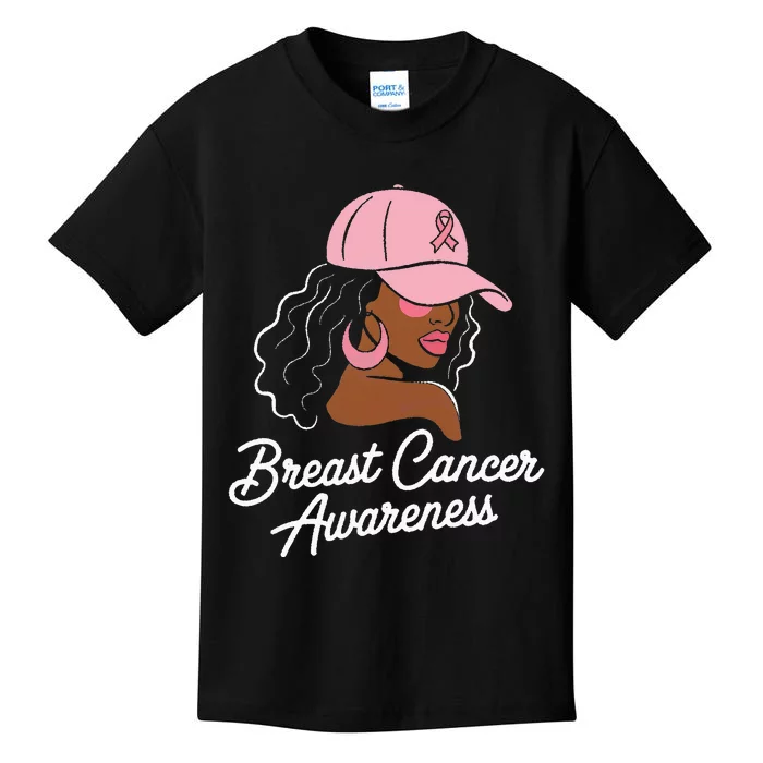 Breast Cancer Black Hair Hat Kids T-Shirt