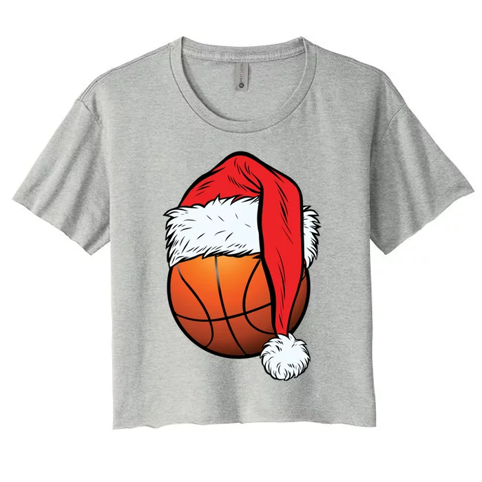 Basketball Christmas Ball Santa Hat Xmas Sport Cool Gift Women's Crop Top Tee