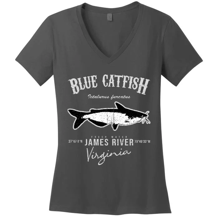 Blue Catfish Bass At James River Women's V-Neck T-Shirt