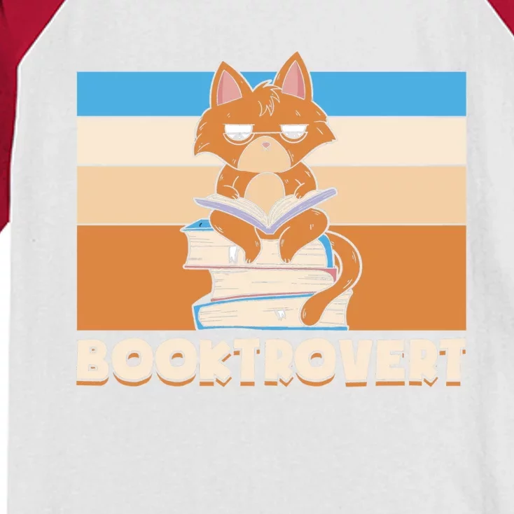 Booktrovert Cat Book Lovers Reading Book Gift Kids Colorblock Raglan Jersey