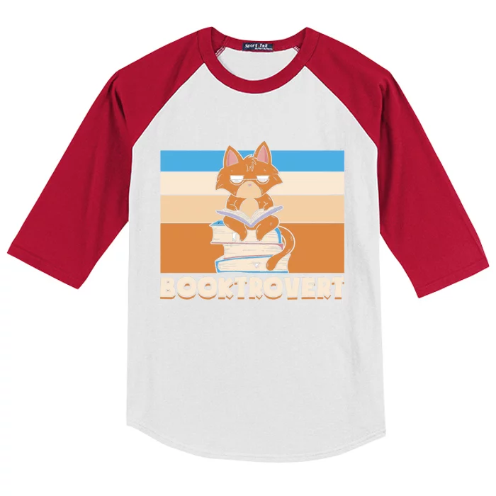 Booktrovert Cat Book Lovers Reading Book Gift Kids Colorblock Raglan Jersey