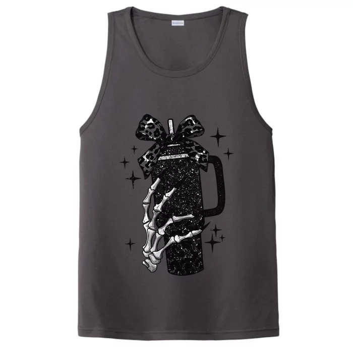 Black Coquette Bow Skeleton Performance Tank