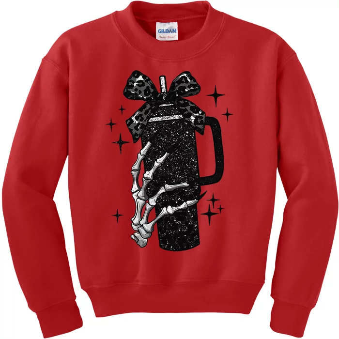 Black Coquette Bow Skeleton Kids Sweatshirt