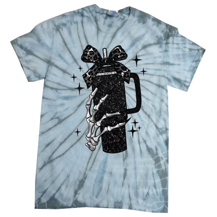 Black Coquette Bow Skeleton Tie-Dye T-Shirt