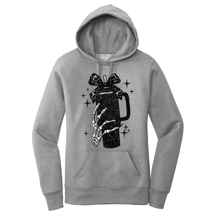 Black Coquette Bow Skeleton Women's Pullover Hoodie