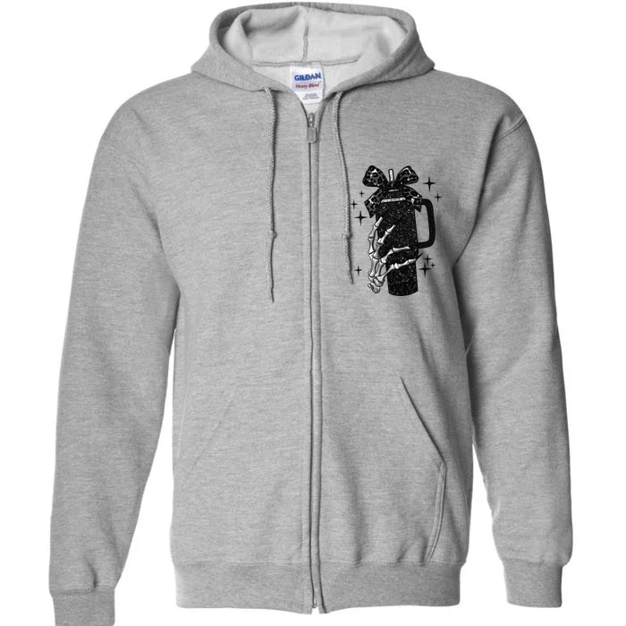 Black Coquette Bow Skeleton Full Zip Hoodie