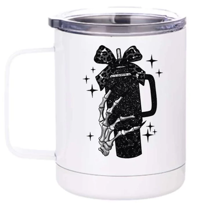 Black Coquette Bow Skeleton Front & Back 12oz Stainless Steel Tumbler Cup