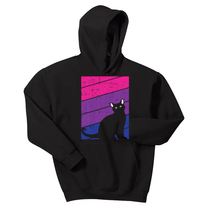 Black Cat Bisexual Pride Kitten Lover LGBTQ Proud Ally Bi Kids Hoodie