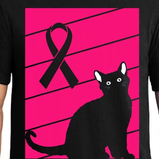 Black Cat Breast Cancer Awareness Retro Kitten Pink Ribbon Pajama Set