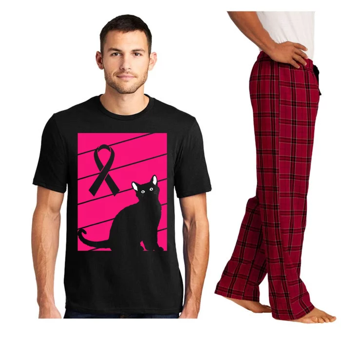 Black Cat Breast Cancer Awareness Retro Kitten Pink Ribbon Pajama Set