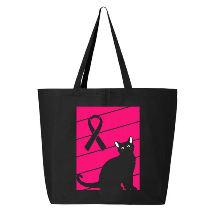 Black Cat Breast Cancer Awareness Retro Kitten Pink Ribbon 25L Jumbo Tote