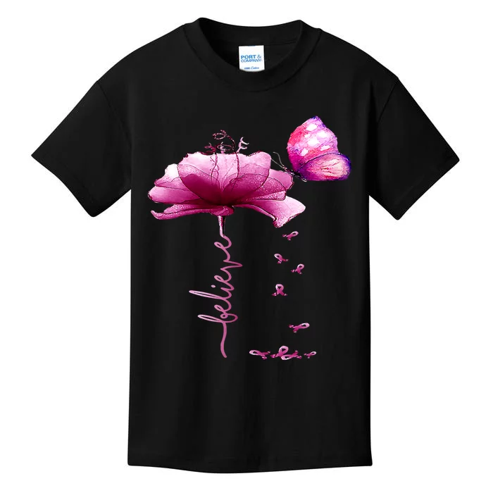 Breast Cancer Believe Flower Kids T-Shirt