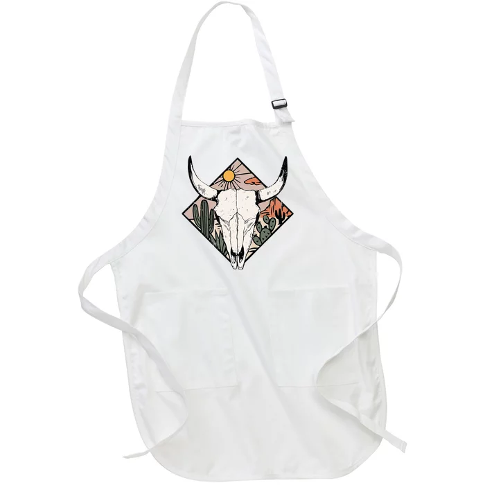 Boho Cow Bull Skull Howdy Rodeo Texas Western Country Desert Full-Length Apron With Pocket