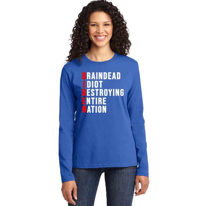 Biden Clown Braindead Idiot Destroying Entire Nation Ladies Long Sleeve Shirt