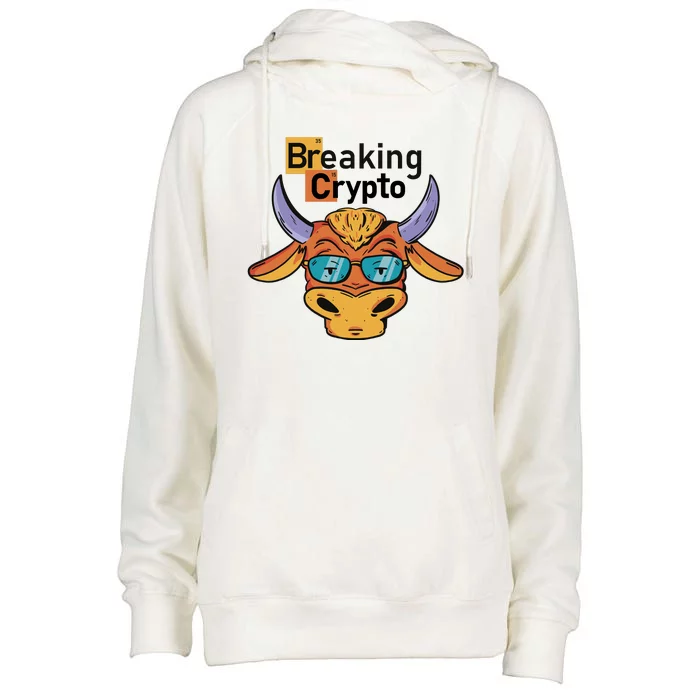 Breaking Crypto Bull Womens Funnel Neck Pullover Hood