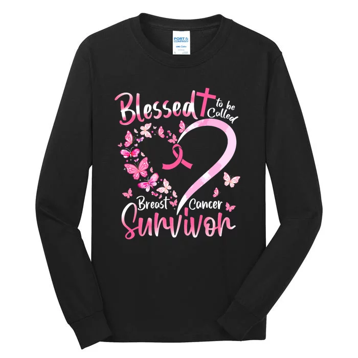 Breast Cancer Butterfly Blessed To Be Called Survivor Tall Long Sleeve T-Shirt