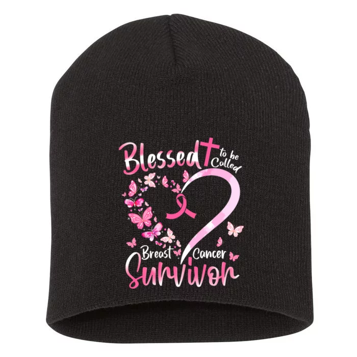 Breast Cancer Butterfly Blessed To Be Called Survivor Short Acrylic Beanie