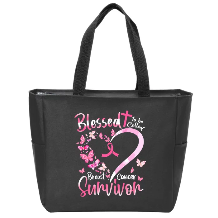 Breast Cancer Butterfly Blessed To Be Called Survivor Zip Tote Bag