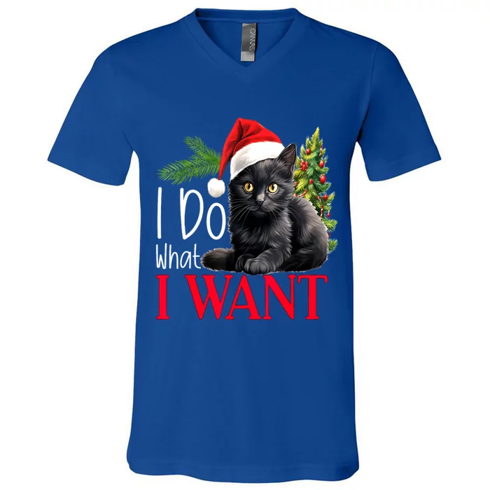 Black Cat Christmas I Do What I Want Cool Gift V-Neck T-Shirt