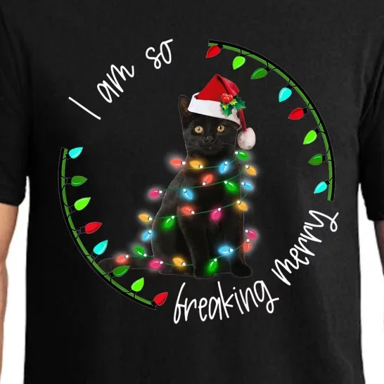 Black Cat Christmas Light I Am So Freaking Merry Gift Pajama Set