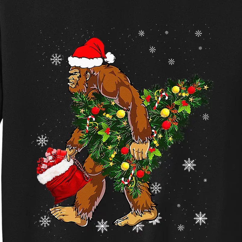 Bigfoot Carrying Christmas Tree Sasquatch Believer Pajama Sweatshirt