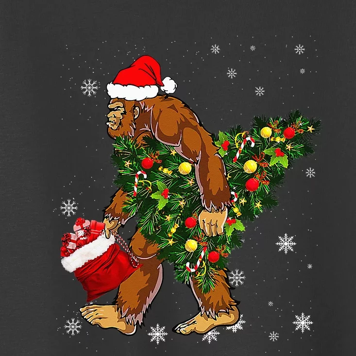 Bigfoot Carrying Christmas Tree Sasquatch Believer Pajama Toddler T-Shirt