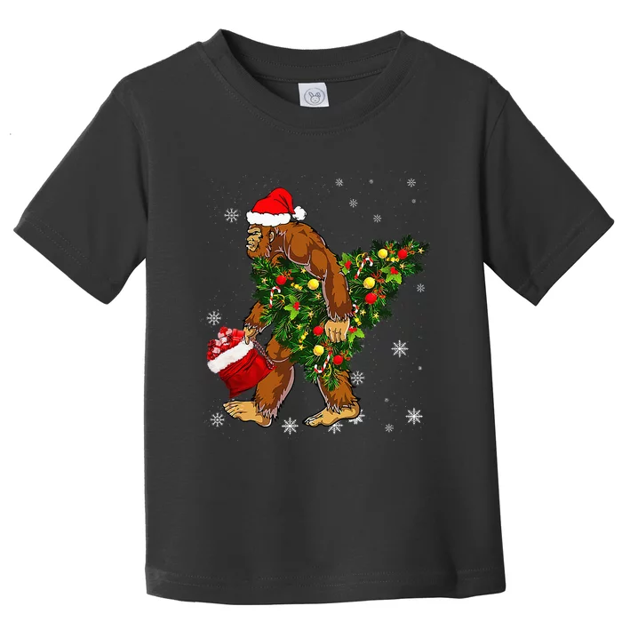 Bigfoot Carrying Christmas Tree Sasquatch Believer Pajama Toddler T-Shirt