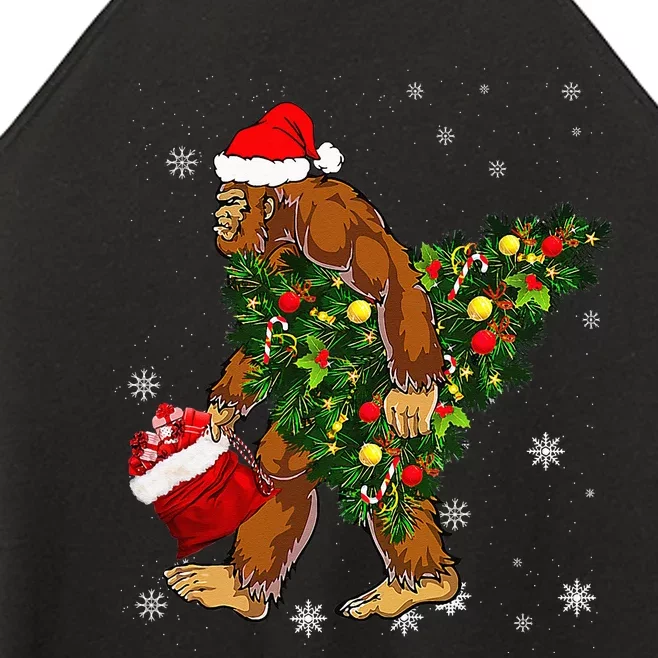 Bigfoot Carrying Christmas Tree Sasquatch Believer Pajama Women’s Perfect Tri Rocker Tank