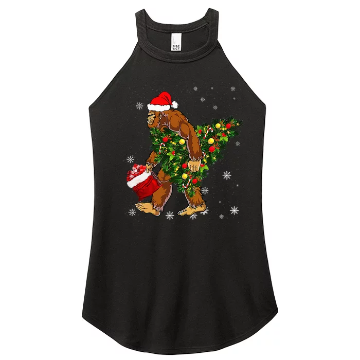 Bigfoot Carrying Christmas Tree Sasquatch Believer Pajama Women’s Perfect Tri Rocker Tank