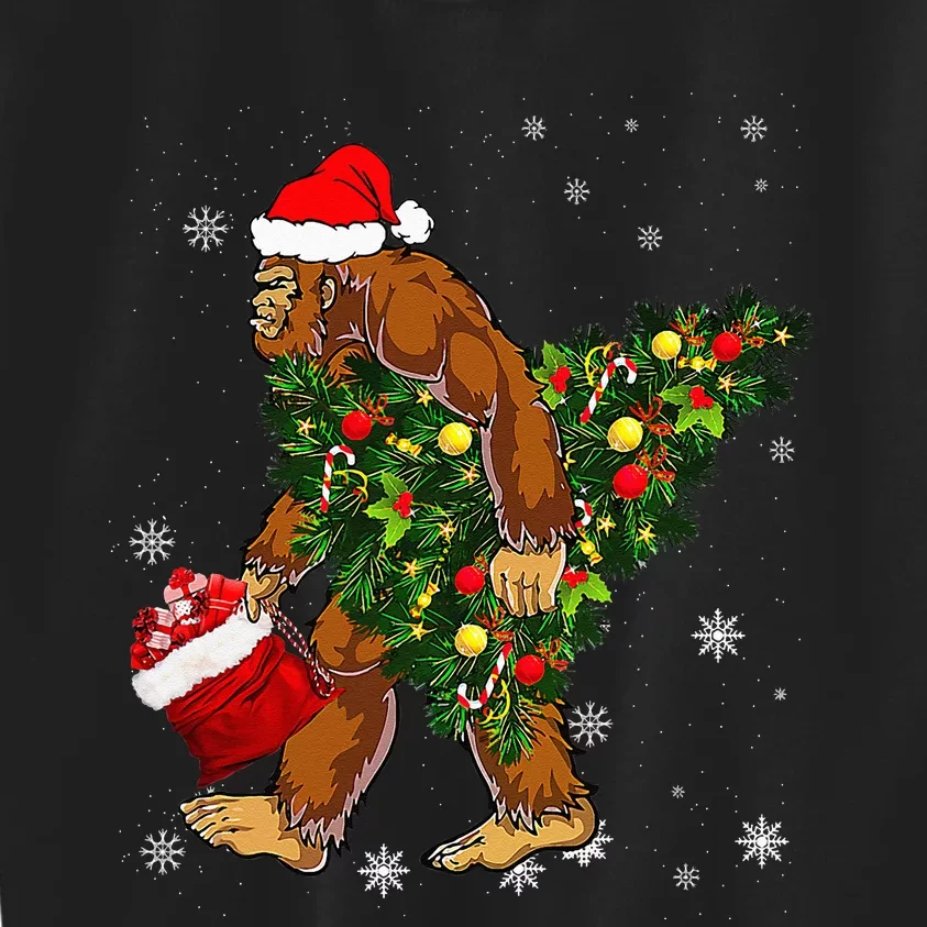 Bigfoot Carrying Christmas Tree Sasquatch Believer Pajama Kids Sweatshirt