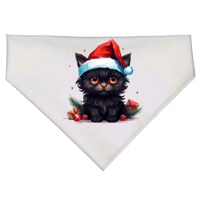 Black Cat Christmas Lights Funny Black Cat Lover Xmas Gift USA-Made Doggie Bandana