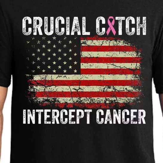 Breast Cancer Crucial A Catch Intercept Cancer Us Flag Pajama Set