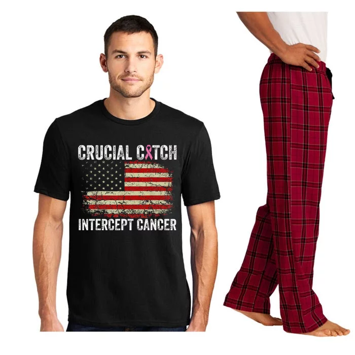 Breast Cancer Crucial A Catch Intercept Cancer Us Flag Pajama Set