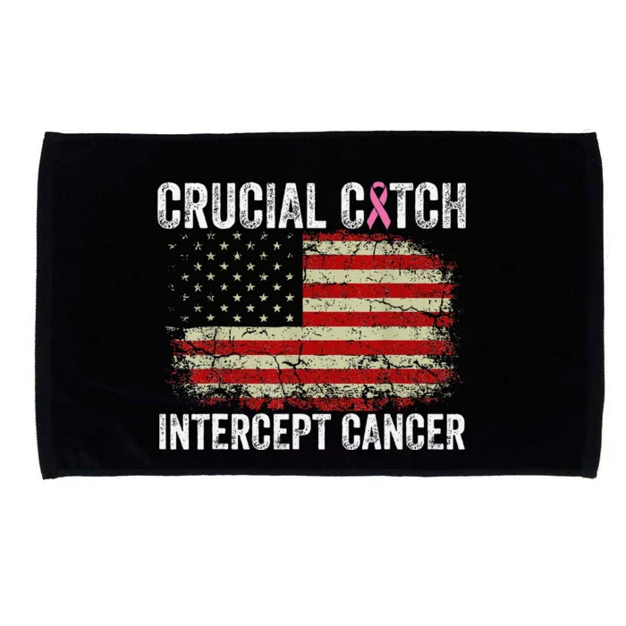 Breast Cancer Crucial A Catch Intercept Cancer Us Flag Microfiber Hand Towel