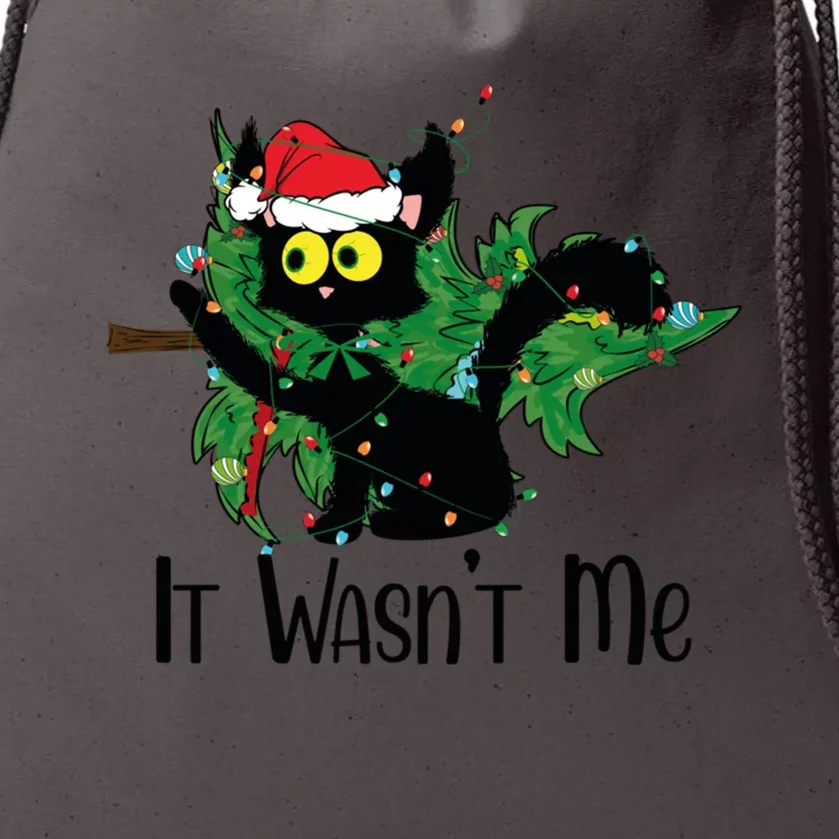 Black Cat Christmas Lights Pushing Christmas Tree Over What? Meaningful Gift Drawstring Bag