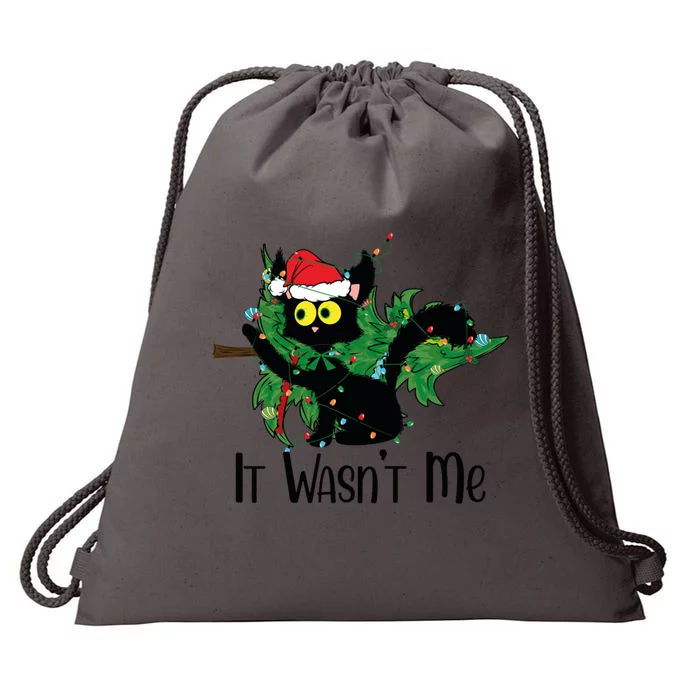 Black Cat Christmas Lights Pushing Christmas Tree Over What? Meaningful Gift Drawstring Bag