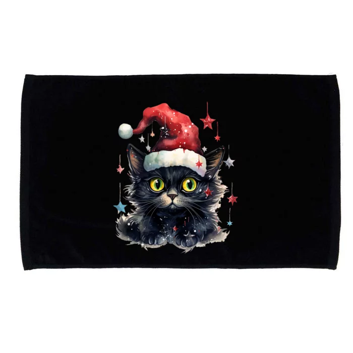 Black Cat Christmas Cool Gift Xmas Tree Lights Xmas Black Cat Funny Gift Microfiber Hand Towel