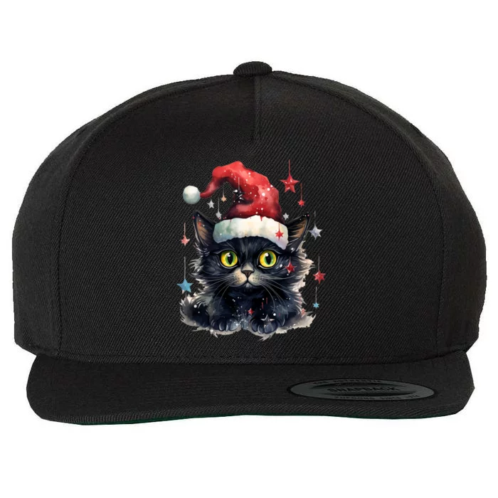 Black Cat Christmas Cool Gift Xmas Tree Lights Xmas Black Cat Funny Gift Wool Snapback Cap