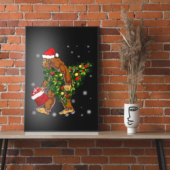 Bigfoot Carrying Christmas Tree Sasquatch Believer Pajama Poster