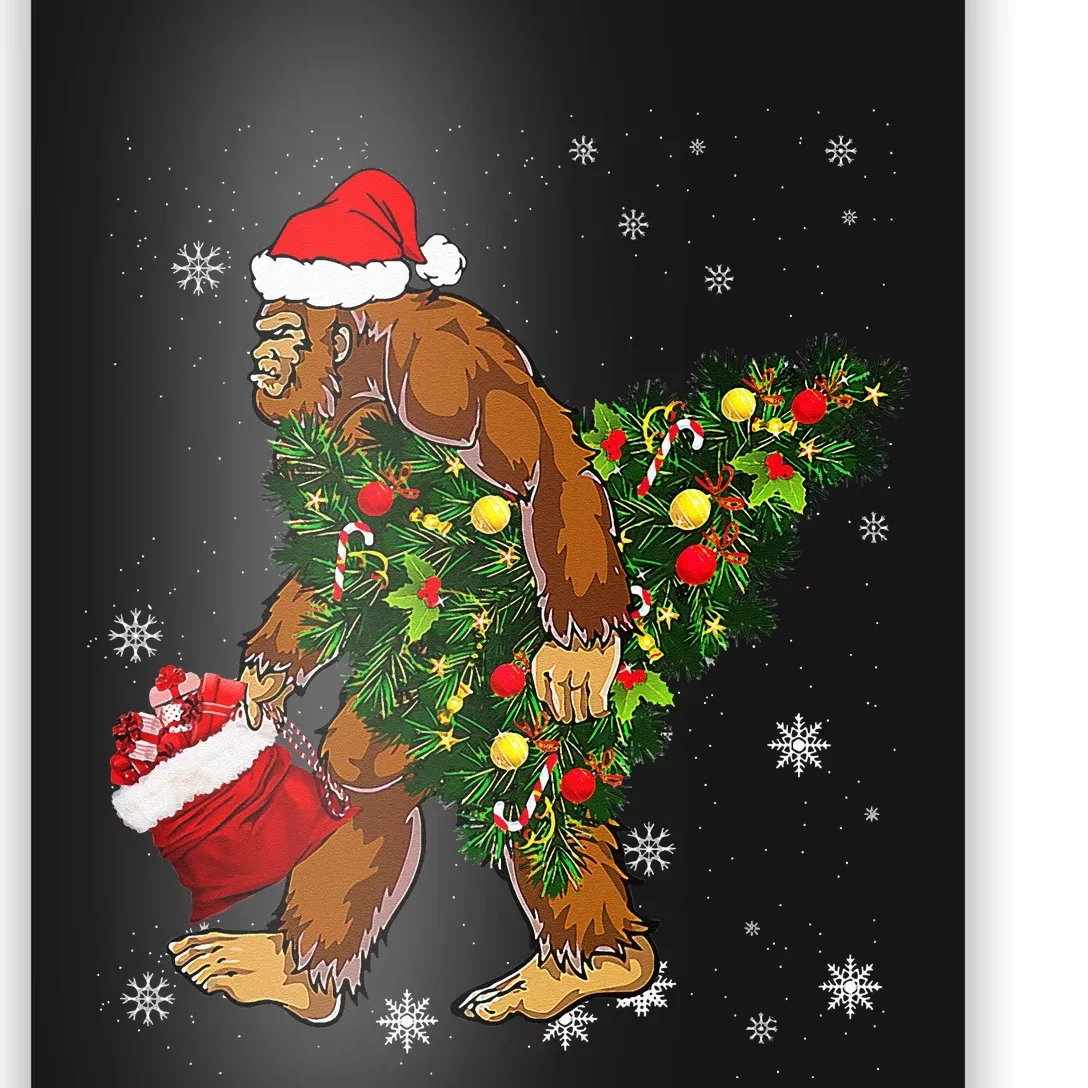 Bigfoot Carrying Christmas Tree Sasquatch Believer Pajama Poster