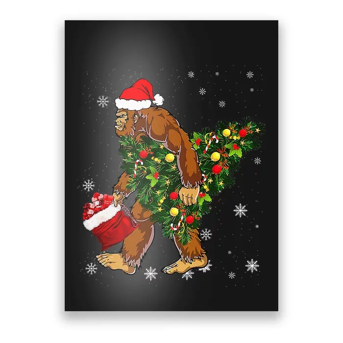 Bigfoot Carrying Christmas Tree Sasquatch Believer Pajama Poster