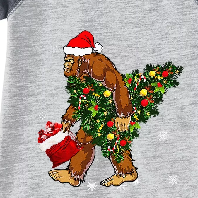 Bigfoot Carrying Christmas Tree Sasquatch Believer Pajama Infant Baby Jersey Bodysuit